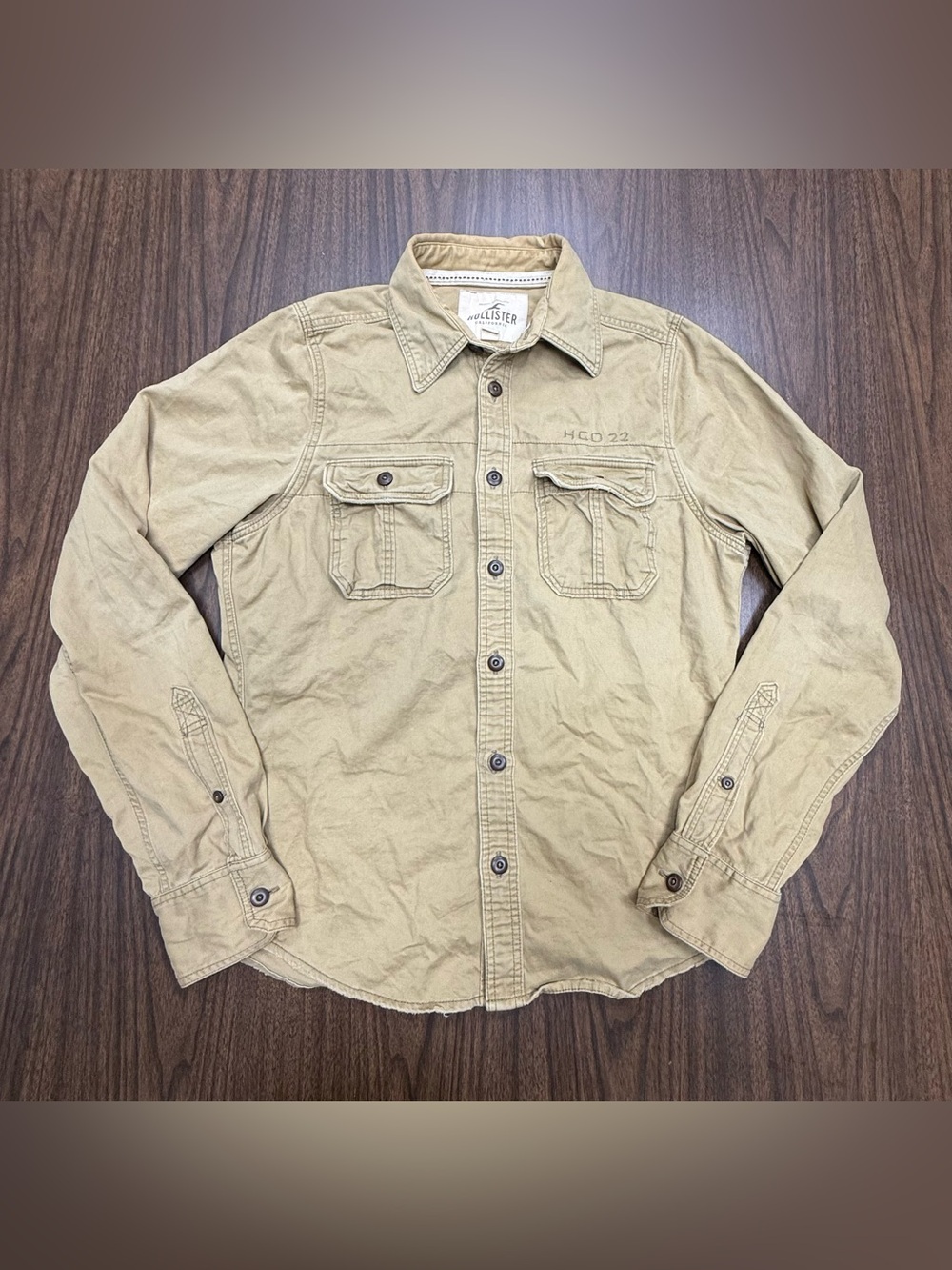 Hollister Men's Light Khaki Button-Up Utility Shirt Y2K Size XL
